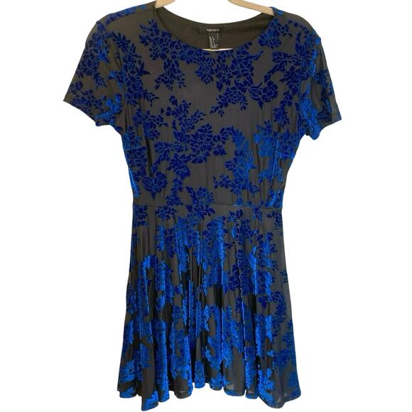 Forever 21 Womens S Black Blue Burnout Velvet Mini Dress Whimsigoth Fairy Grunge - Picture 1 of 10
